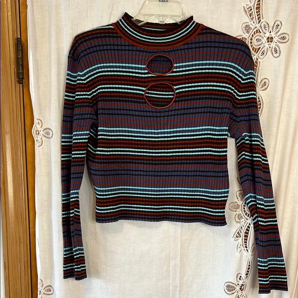 Madden NYC Striped Crop Sweater Brown Blue Size XXXL
